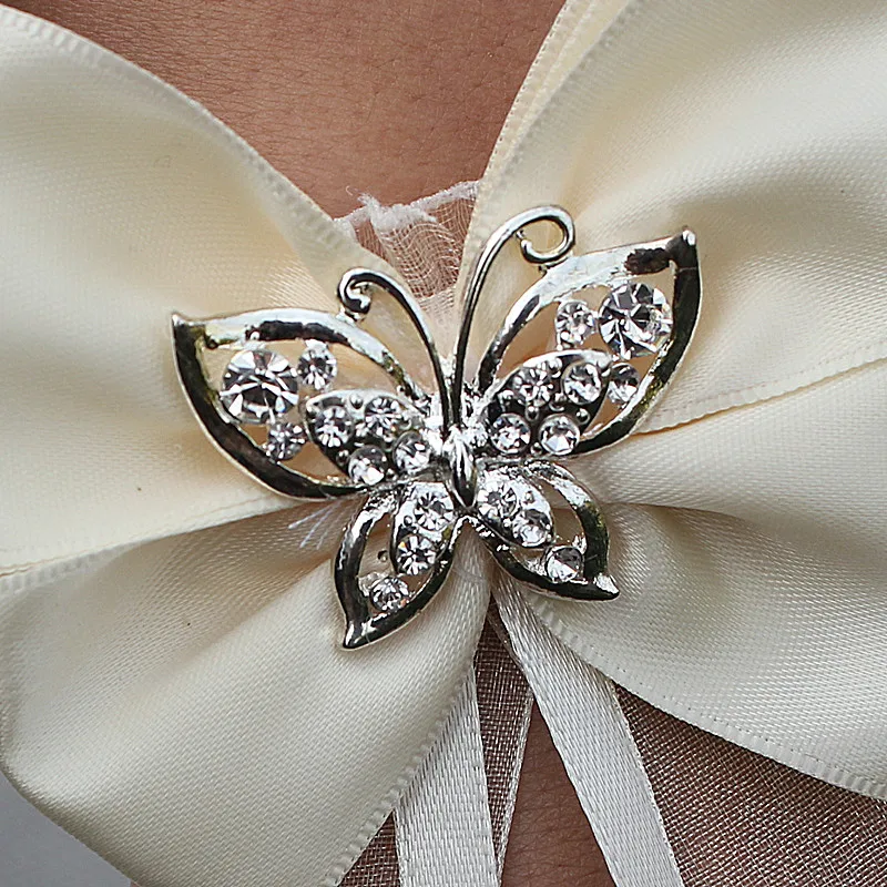 Wifelai- дизайн, 2 шт./лот, шелковый галстук-бабочка цвета слоновой кости с кристаллами, цветы на запястье, лента для невесты, Свадебный корсаж, цветы для рук