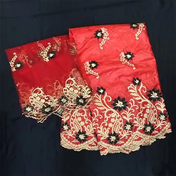 

African Bazin riche fabric embroidered high quality 2018 Bazin riche getzner brode 5 yards with guipure lace fabric HJ280-1