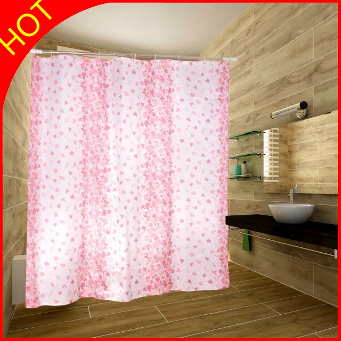 Red Flower Bath Curtains Polyester Fabric Shower Curtains Cortina De