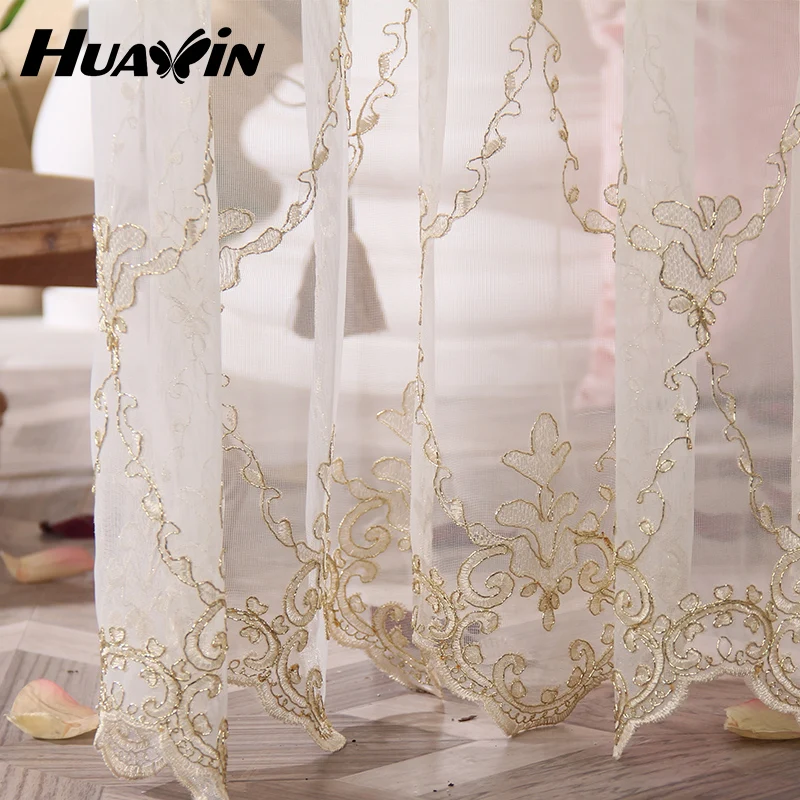 Embroidered curtain voile European style window screening luxury bay window sheering balcony living room 20