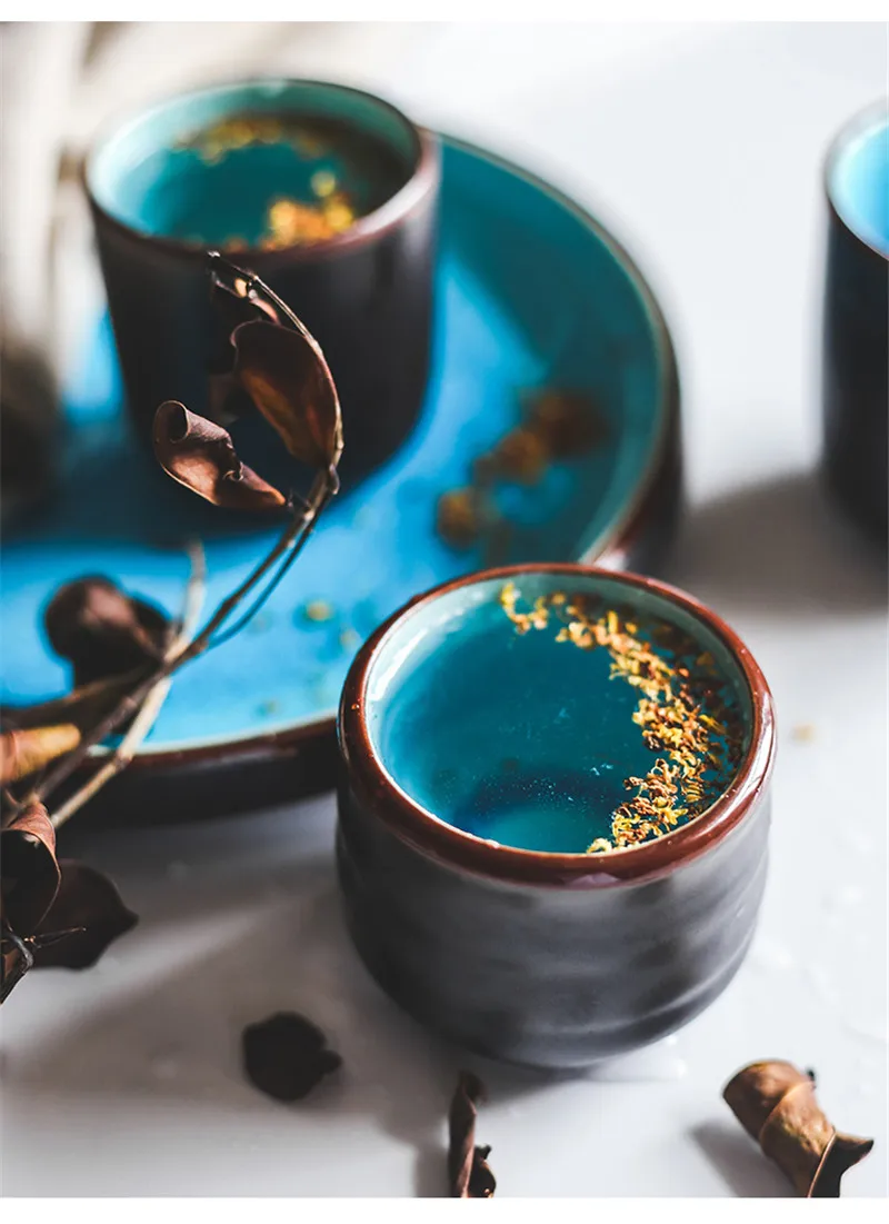 NIMITIME Японский керамический ледяной трещины глазурь Голубой чай чашка Питьевая чашка ручной ретро прямой бытовой винный стакан