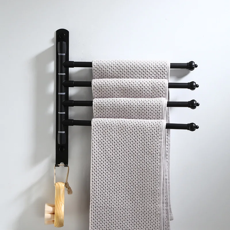 

Stainless steel revolving towel pole in black bathroom, toilet towel rack, Hotel shelf, movable pole, 2-4 poles