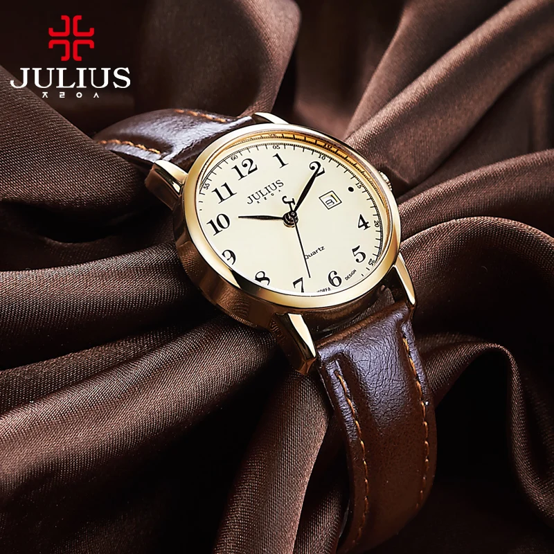 Najtaniej Top Julius kobiet oglądać japonia Quartz godziny Auto data dzieła moda kobieta zegar prawdziwy skórzany pasek dziewczyny Retro pudełko na prezent urodzinowy