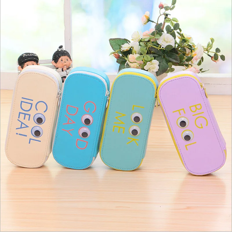 

Large Capacity PU School Pencil Case Creative Eyes Pencil Bag Box Students Stationery Birthday Xmas Gifts Papelaria For Children