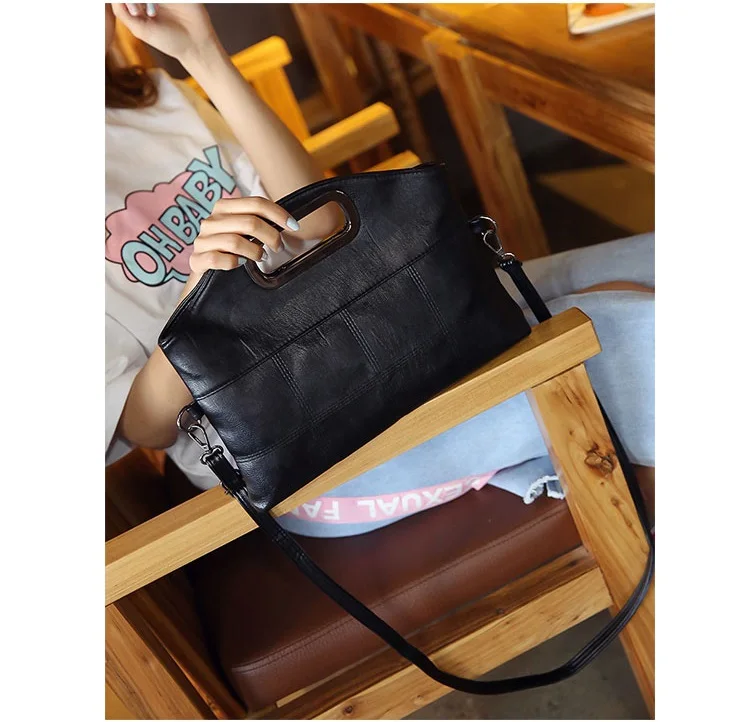 MJ Women's Handbag PU Leather Shoulder Bag Fashion Top-Handle Bags Korean Style Crossbody Bag Female Vintage Soft Leather Clutch (10)