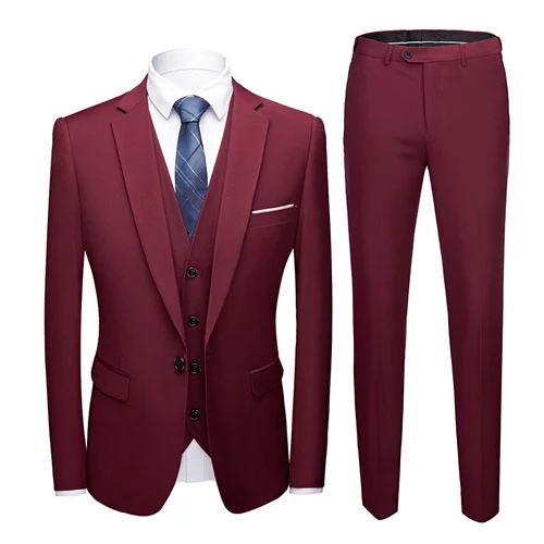 Пиджак+ брюки+ жилет костюм из трех предметов мужской свадебный костюм жениха мужские деловые повседневные официальные высококачественные костюмы на заказ - Цвет: Wine red 908