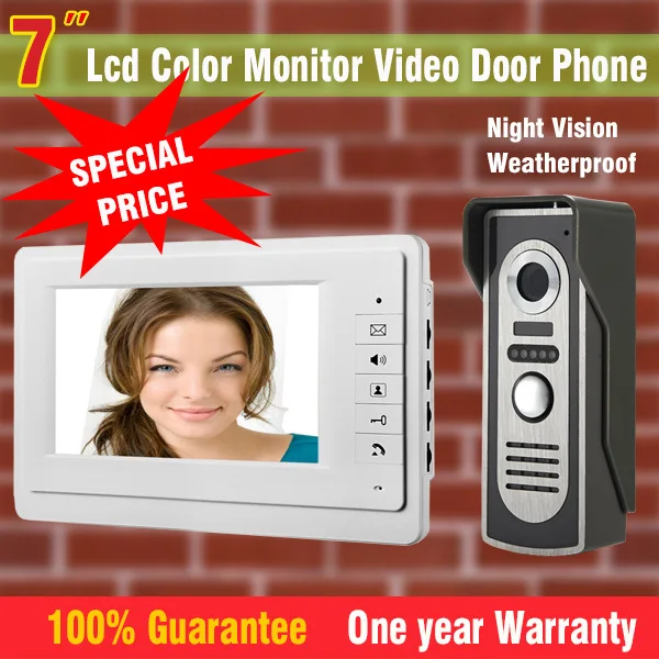 

7`` Color Monitor Video Door Phone Intercom Doorbell System Kit Video Doorphone Speakerphone Aluminium alloy night vision Camera