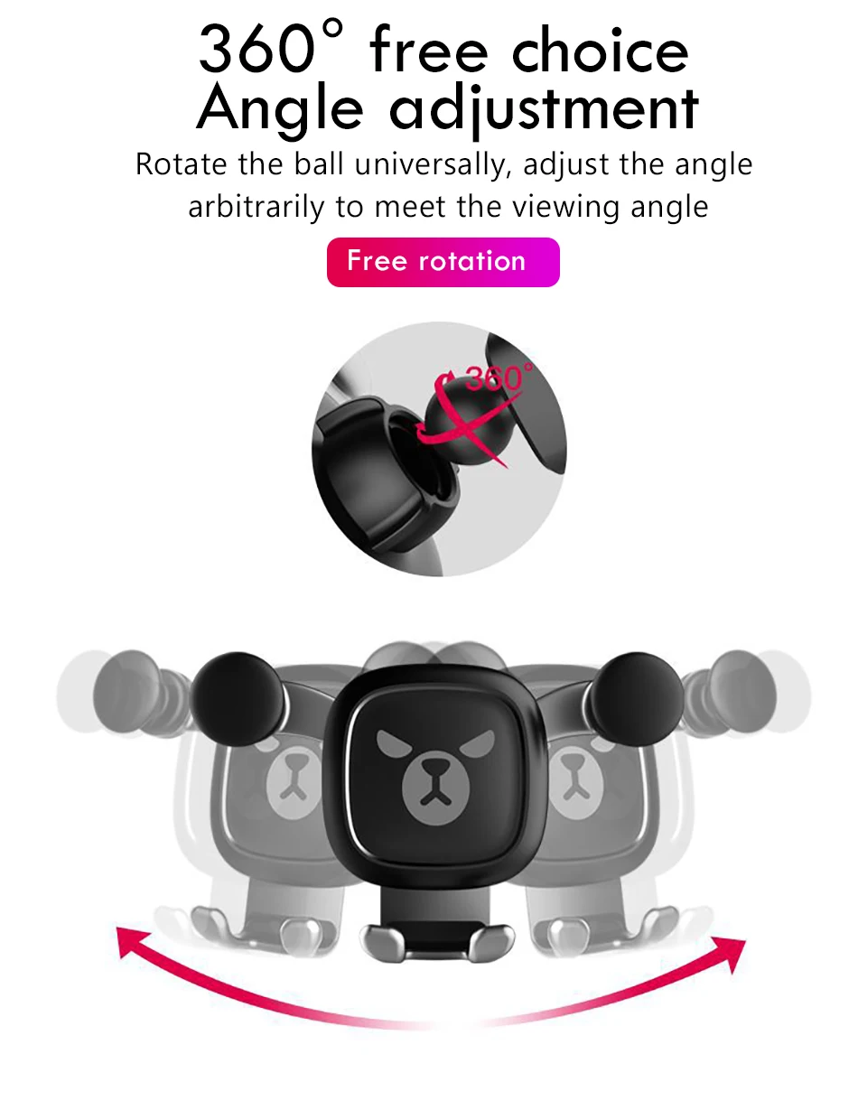 Universal Cute Cartoon Gravity Bracket Car Phone Stand Holder Air Vent 360 Degree Rotation For Huawei iphone X 8 7 Phone Support (5)