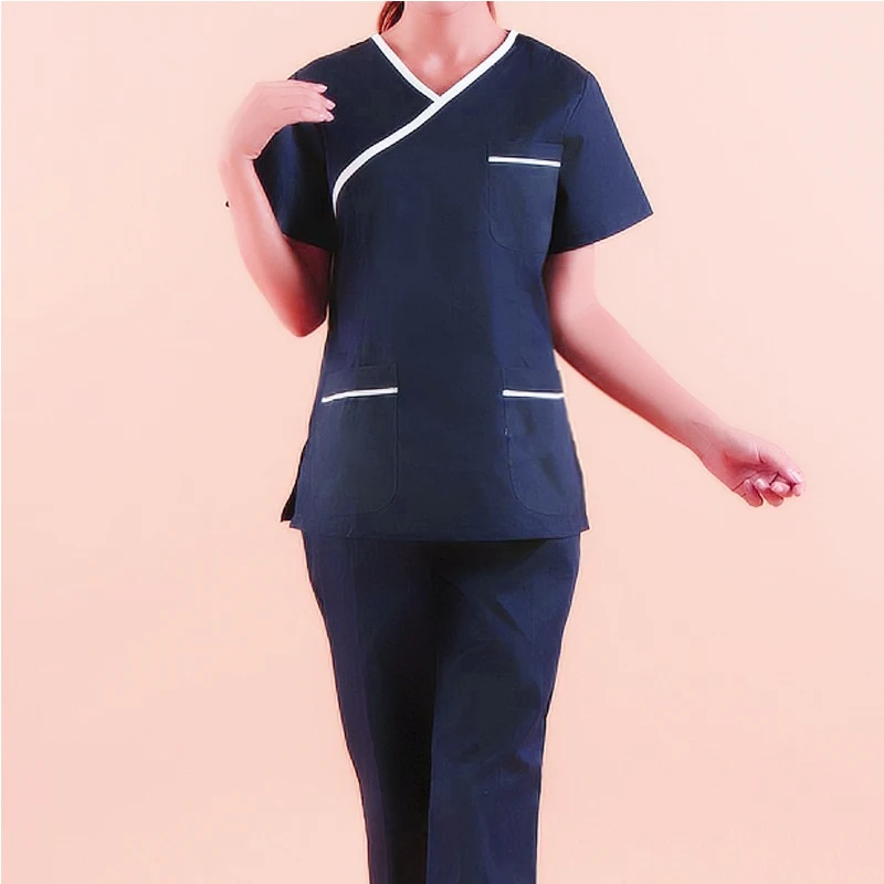 Short Sleeve Medical Suit Scrub Suits Dental Beautician Oral Pet Operating Room Surgical Gown Top+ Pant Female Uniform Summer - Цвет: Blue Style 2