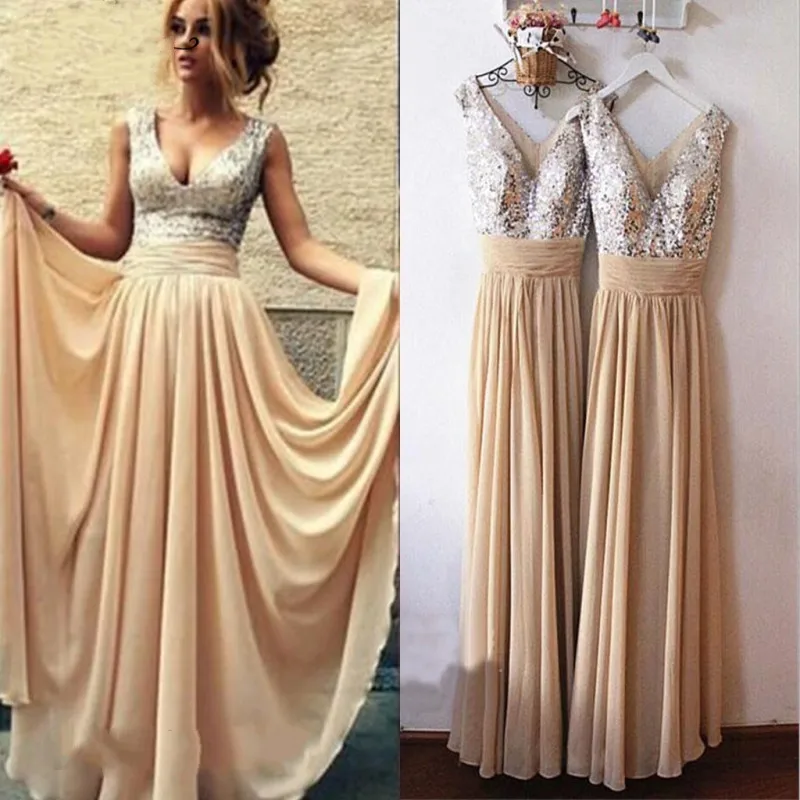 2019-Cheap-Bridesmaid-Dresses-For-Women-Silver-Sequined-Top-and-Champagne-Chiffon-Skirt-Long-Maid-Of_conew1