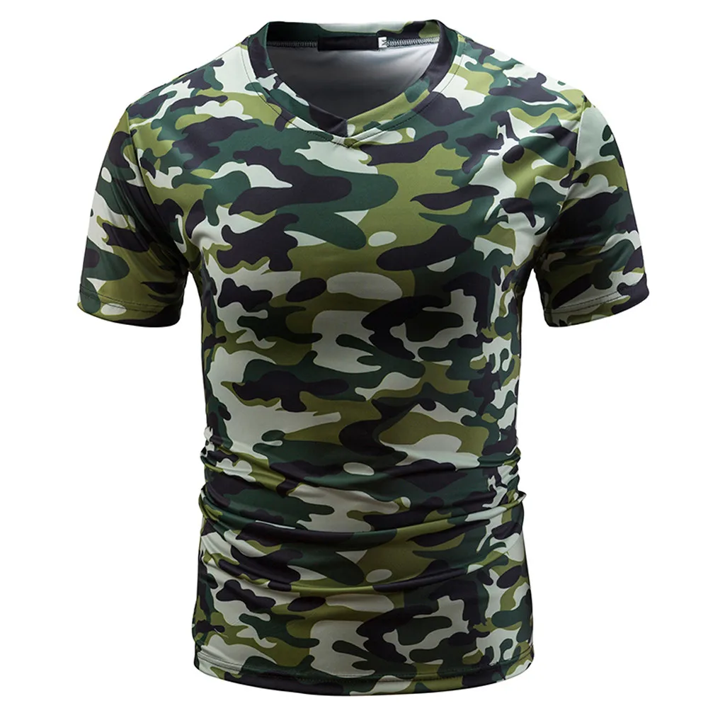 

harajuku t shirt men Short sleeve tshirt Casual men shirt Camouflage V Neck t-shirt men clothing camisa hombre 2019 Summer