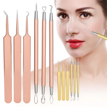 

6pcs Blackhead Clip Needle Tweezers Pimple Extractor Remover Tool Set Face Skin Care Tool