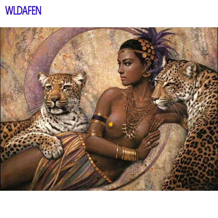 

Sexy Women And Leopard Animals DIY Painting By Numbers Abstract Acrylic Picture For Home Decor Arts 40x50cm