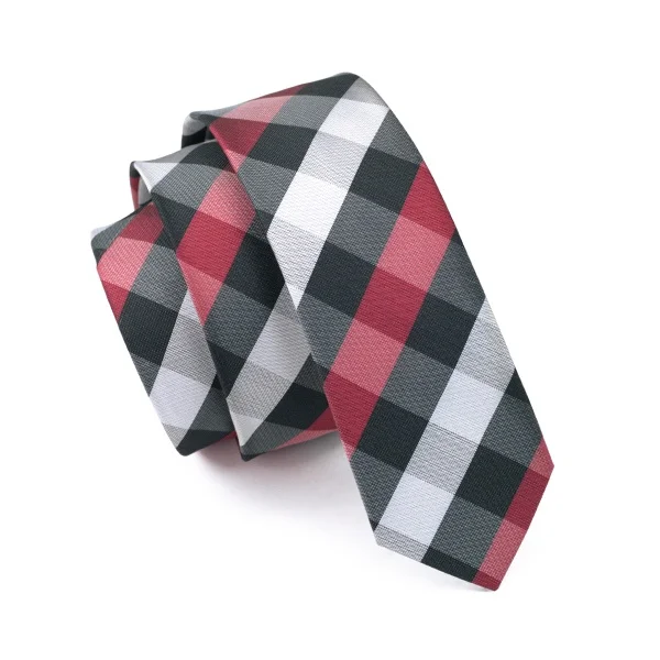 

Men's 100% Silk Skinny Fashion Slim Narrow Black White Red Plaid Ties For Men Formal Wedding Party Groom Free Shipping HH-056