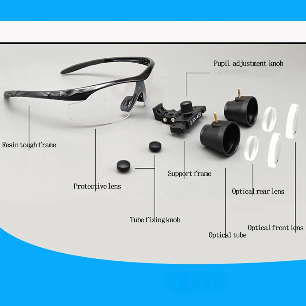 Kopen Tandheelkundige loepen Chirurgische Vergrootglas 2.5X 3.5X Vergroting Verrekijker vergrootglas met led verlichting Medische Werking Loupe Lamp