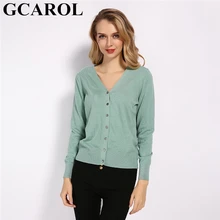 GCAROL женский кардиган из 30% шерсти с v-образным вырезом Осень-зима минималистичный OL короткий вязаный жакет элегантный стретч-трикотаж S-2XL