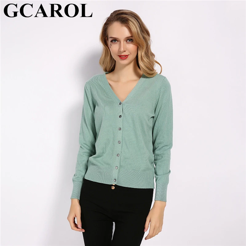 Cheap GCAROL New V Neck Women Candy 30% Wool Cardigan Fall Winter Minimalist OL Short Knit Jacket Elegant Stretch Knitwear S 2XL