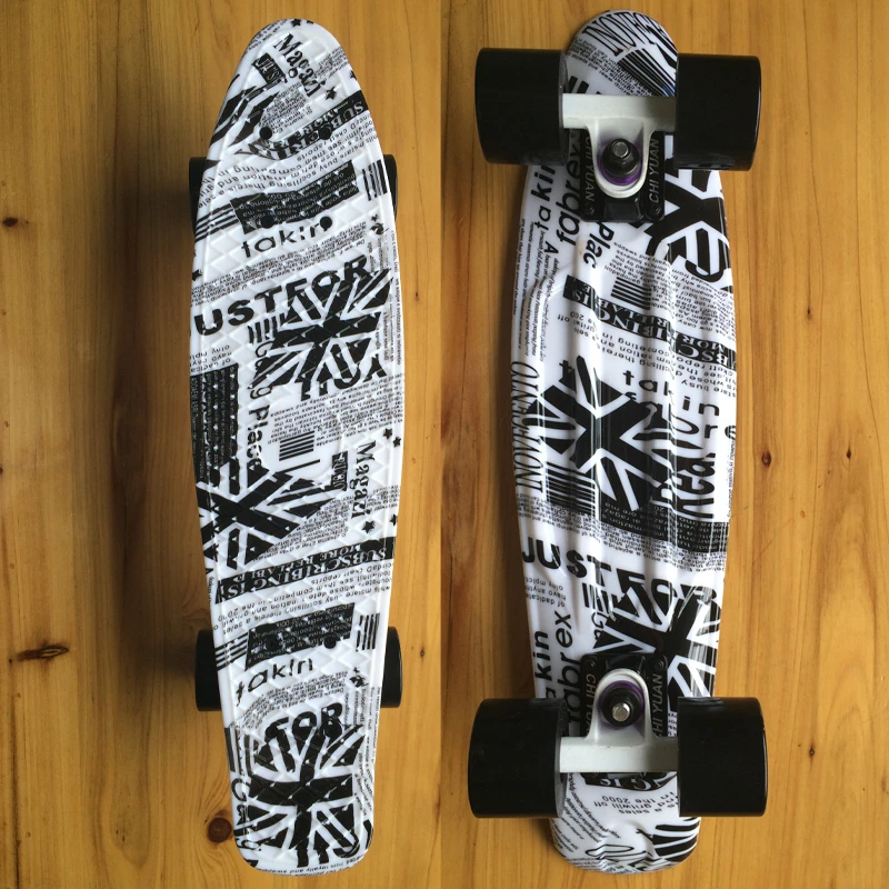 

UK Flag Newspaper Printed Mini Cruiser Plastic Skateboard 22" X 6" Retro Longboard Skate Long Board No Assembly Required