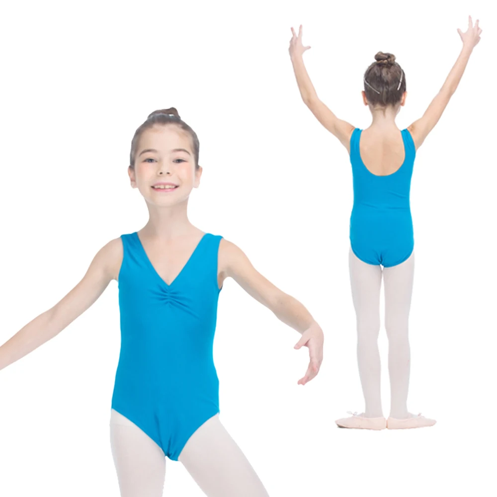 

Kids Cotton/Lycra Tank Leotards with Pinch Front River Blue and More Colors Girls Ballet Dancewear