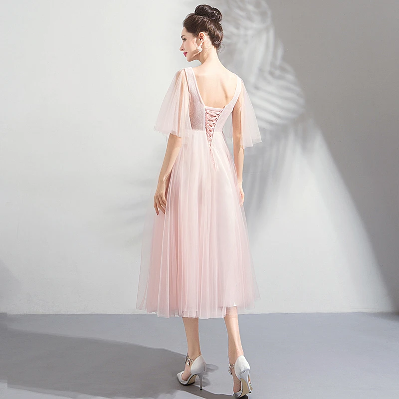 Выпускные платья Розовые платья с коротким рукавом, длиной до колен, Платья для особых случаев Vestido De Formatura