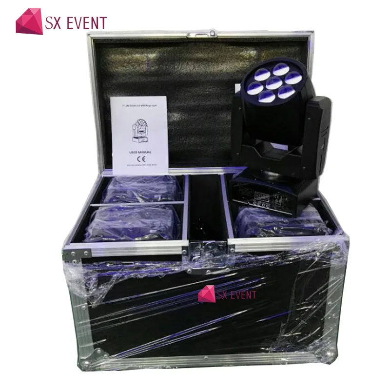 

4pcs/ lot with flycase Cheap 7*12W zoom led moving head light dmx controll for dj stage light equipment