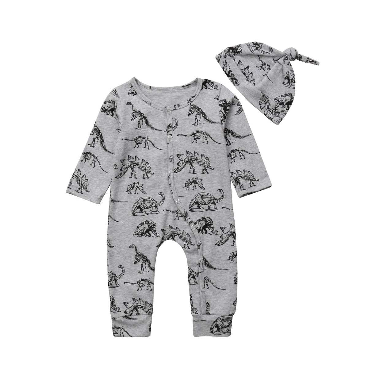 2 шт. для новорожденных для маленьких мальчиков мультфильм ромпер с динозавром с длинными рукавами комбинезон Панамка одежда