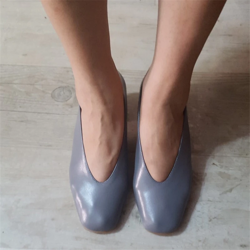 

Women Pumps Retro Glove Shoes Black Gray Block Heels Fashion Genuine Leather Shoes Office Ladies Shoes Women Footwear Big Size