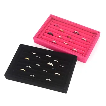 

Portable Velvet Jewelry Ring Earring Insert Display Cufflinks Organizer Box Wooden Flat Stackable Tray Holder Storage Showcase