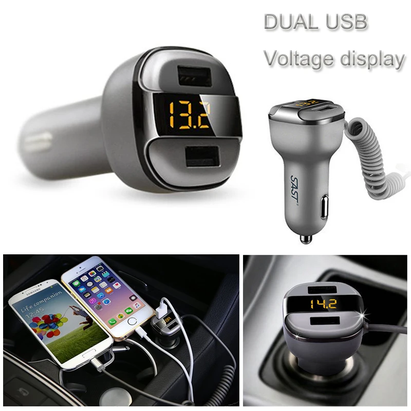 Sale 2016 SAST Car Charger Voltmeter Dual USB Intelligent Current