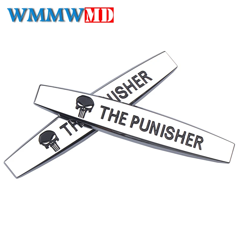 Car styling THE PUNISHER Emblem Side Stickers Auto 3D Metal Fender Badge Modified Decals for Subaru Ferrari Opel Ford Audi