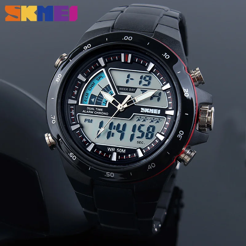 

SKMEI Fashion Outdoor Sports Watches Man Watch Digital Analog Alarm Male Dual Display 50M Waterproof Backlight Chronograph Clock