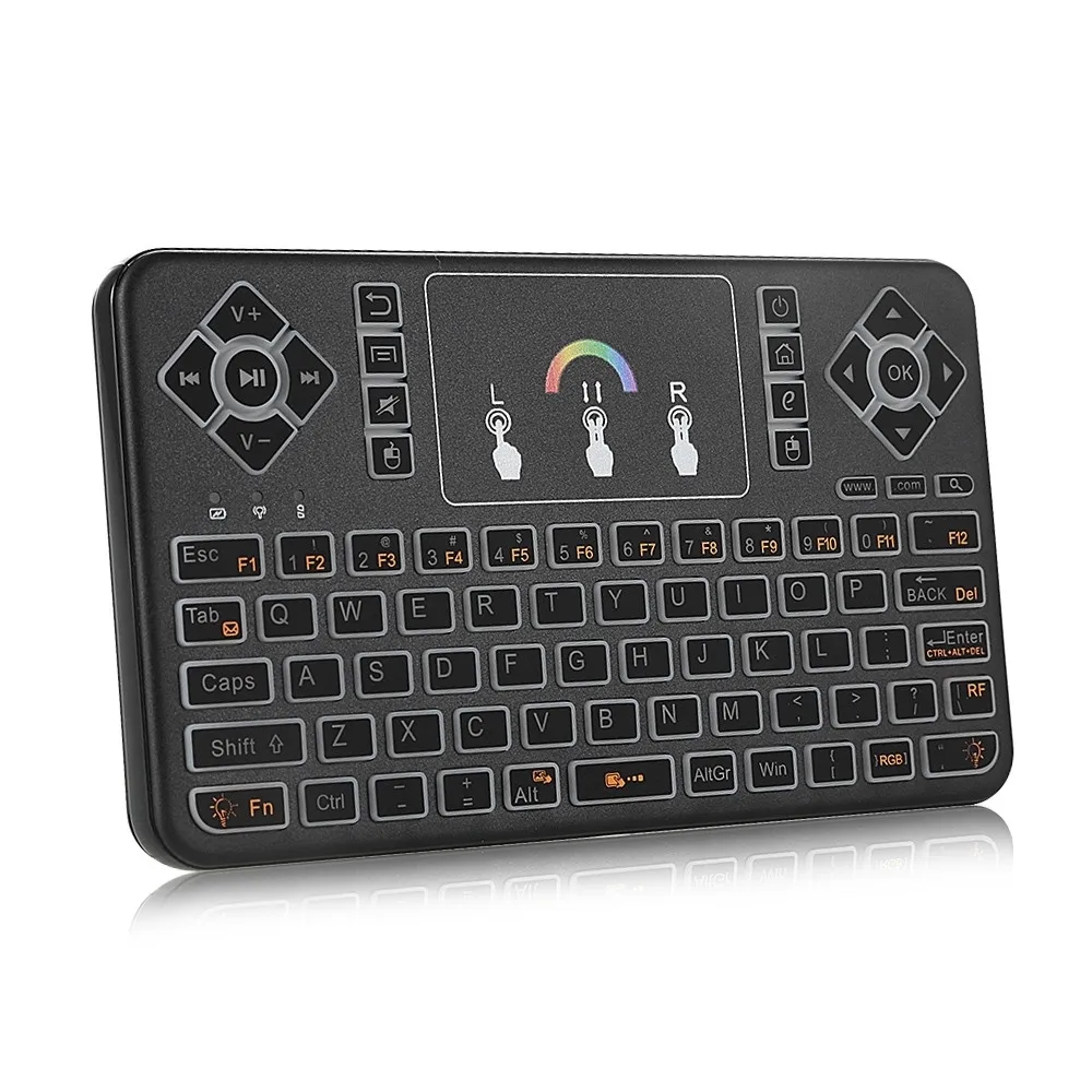 Мини клавиатура с Цветной подсветкой 2 4 ГГц беспроводная QWERTY функция Air Mouse умный