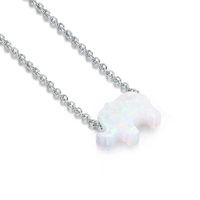 Genuine 925 Sterling Silver Opal Necklace Elephant Cute Animal Chain - Окраска металла: White Cable