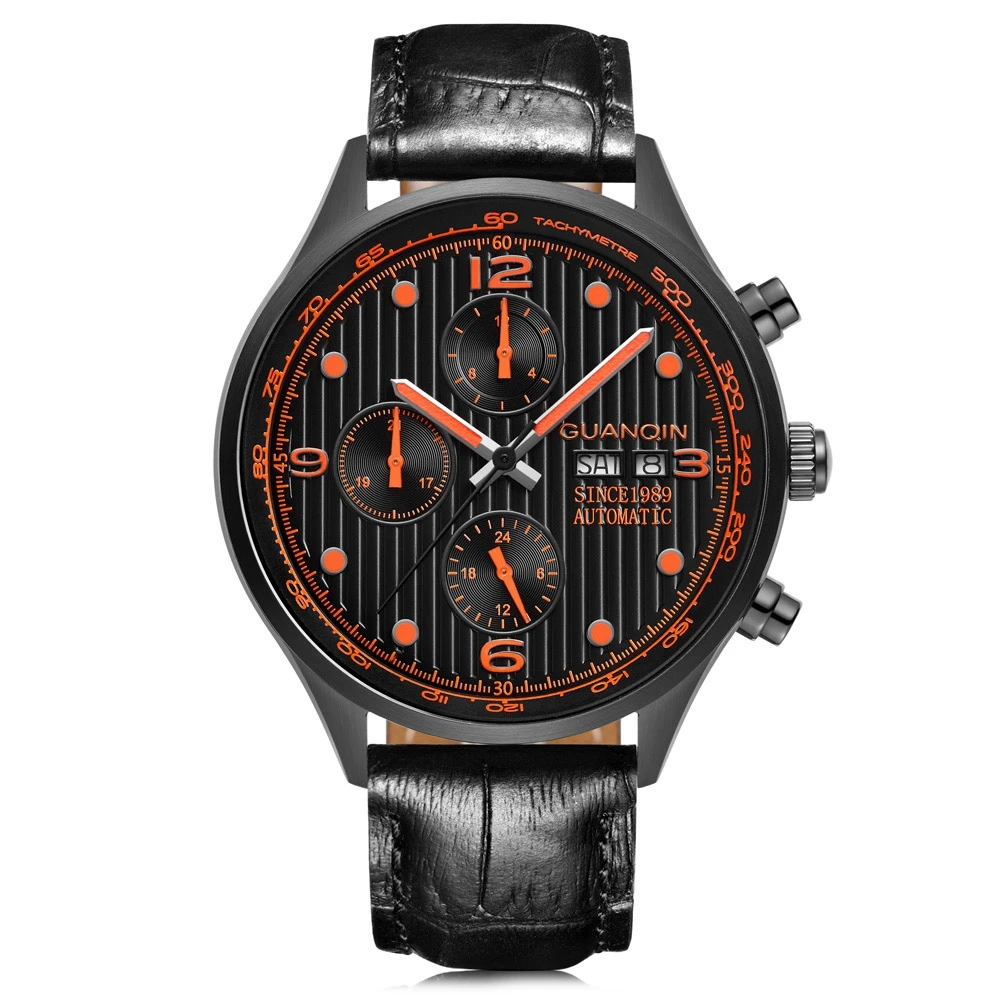 

GUANQIN Men Watch Mechanical Genuine Leather Band Men Automatic Watch Fashion Analog Wrist Watches