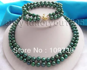 

Jewelry 00416 2r Natural Green 9mm Pearl Necklace Bracelet A Set KGP!