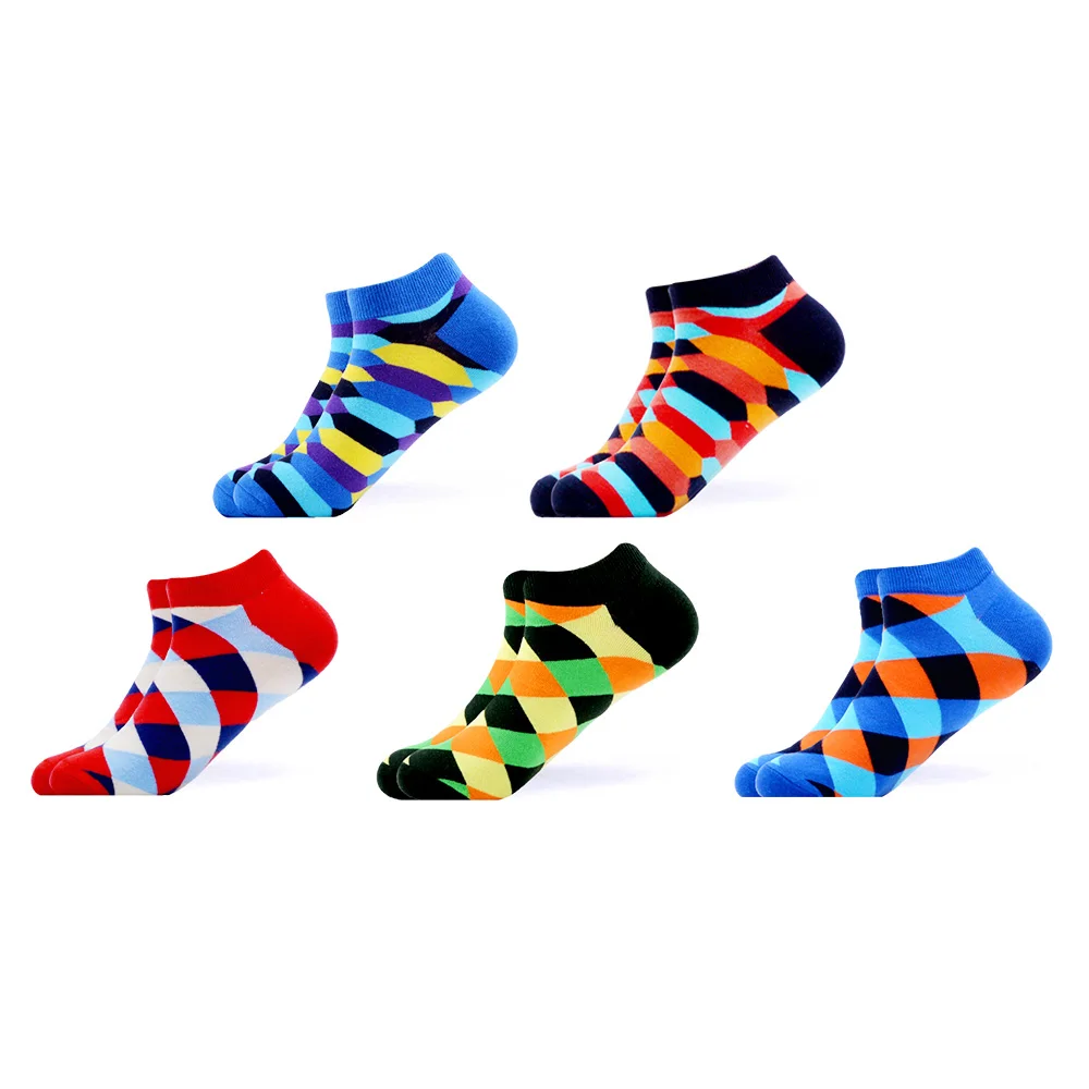 Сланцы SANZETTI 5 пар/партия Для мужчин, дышащий чесаный хлопковые носки Повседневное летняя одежда с геометрическим узором безбортные носки Harajuku, как правило, носки под платье - Цвет: B06515