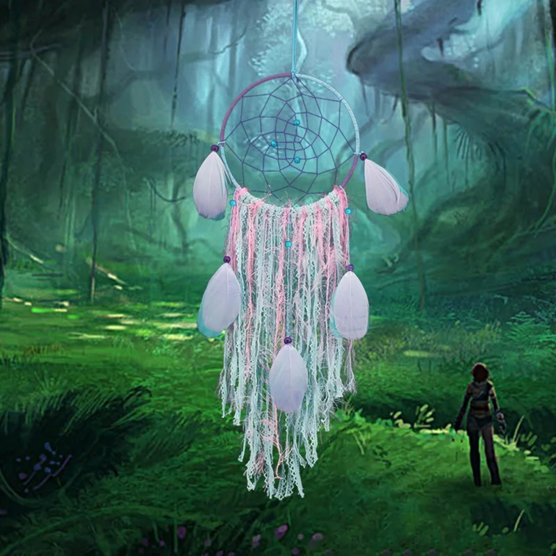 

New Blue Lace Feathers Dream Catcher Romantic Big Dreamcatcher Wind Chimes Home Decor Home Decor