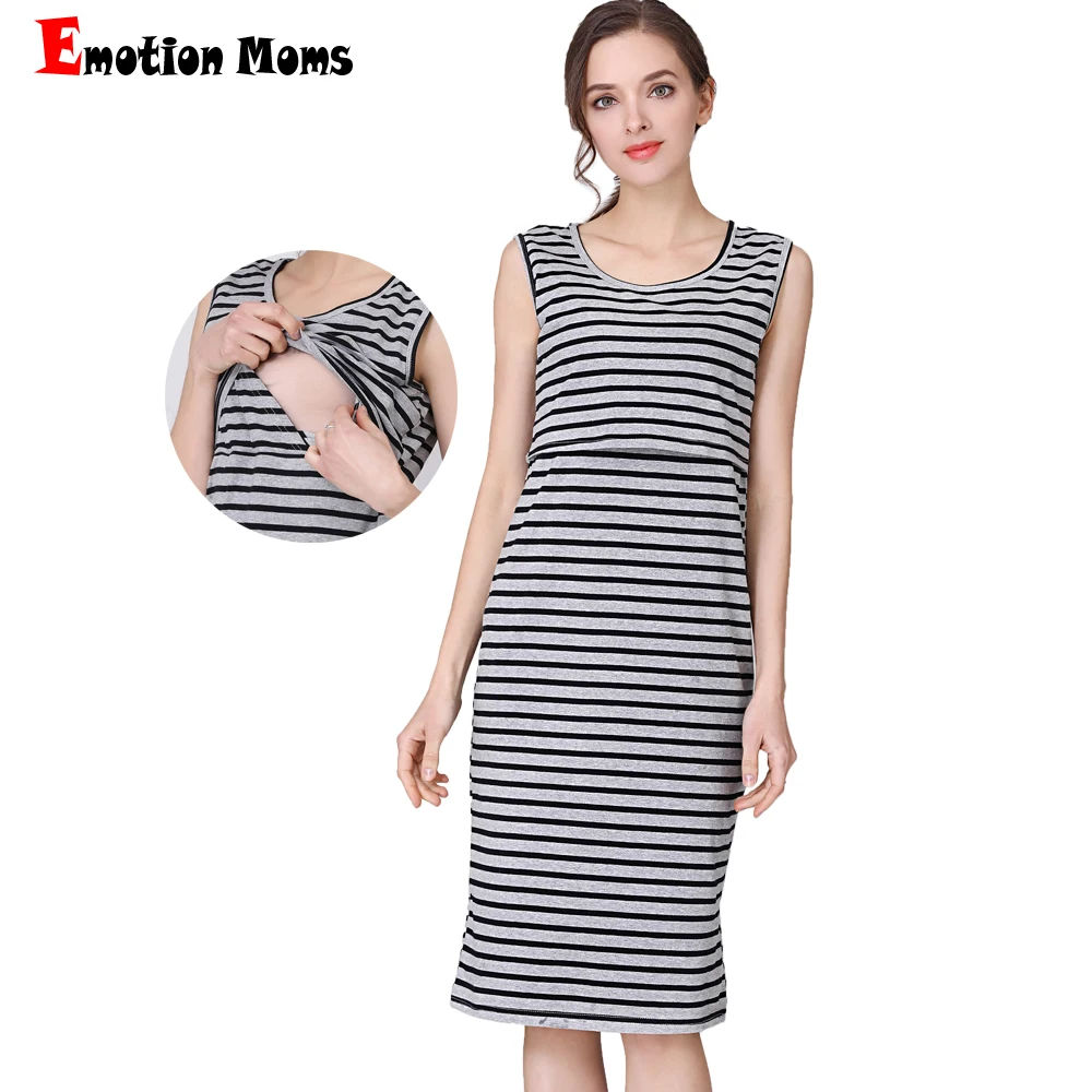 Maternity Dress Breastfeeding Clothing Sleeveless Summer Stripe Clothes for Pregnant Milk Women Cotton Fabric US Size