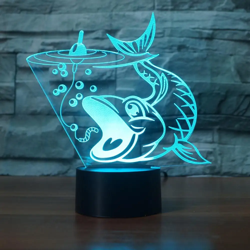  Creative Fishing 3D Lamp USB led night light Remote Switch 7 Color Change Indoor Lamp Hook Carp Fis