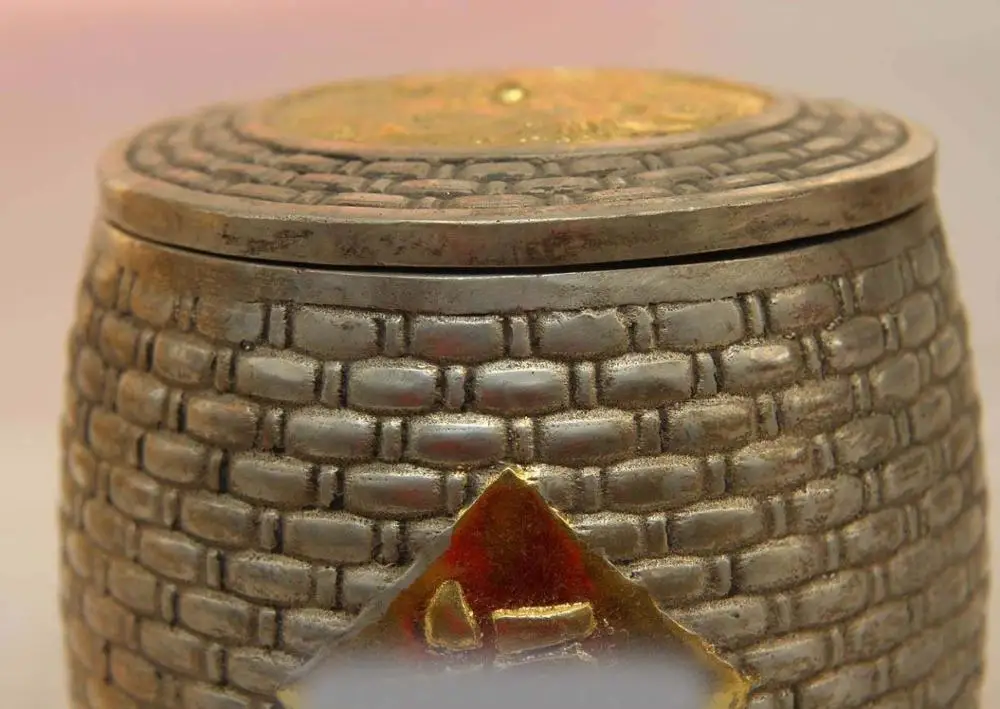 

China White Copper Silver Carved Dragon Play Bead Baskets Tank Crock kettle Pot SD 506