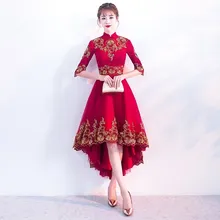 Red Cheongsam Dress Sexy Lace Wedding Qipao Women Traditional Chinese New Year Costume Oriental Style Evening Dresses Qi Pao new red handmade nail bead women lace sexy qipao elegant chinese style wedding dress floral slim ankle length cheongsam