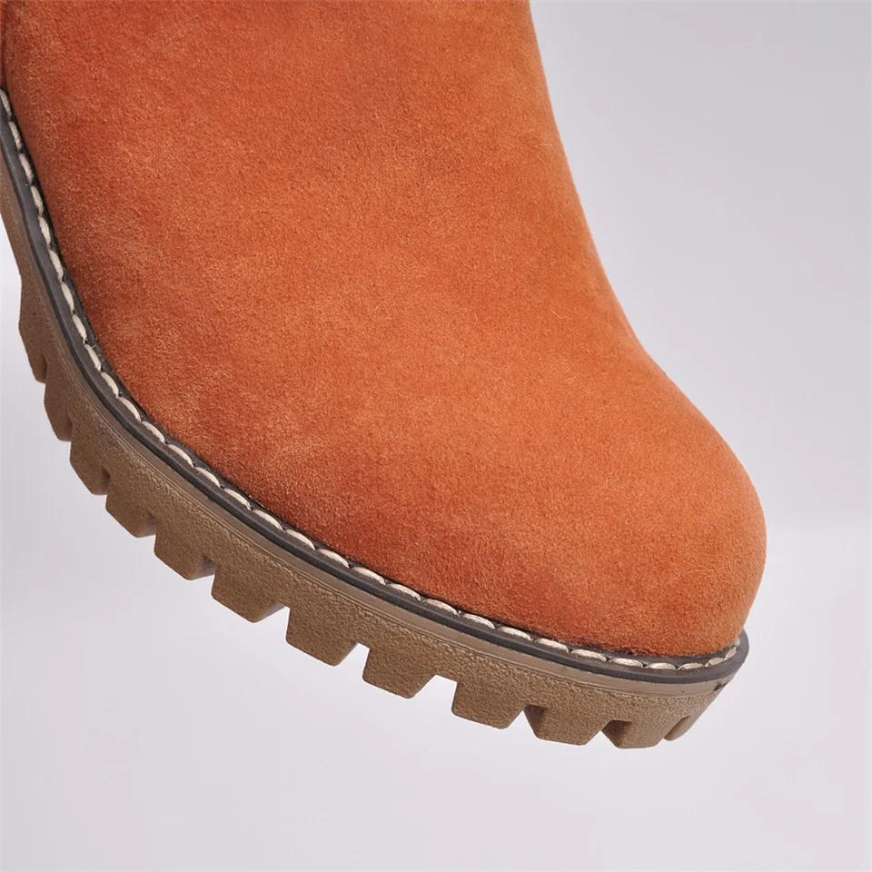 Sungtin/женские модные теплые зимние ботильоны; Зимние полусапожки на меху; женские замшевые ботинки на не сужающемся книзу массивном среднем каблуке с круглым носком
