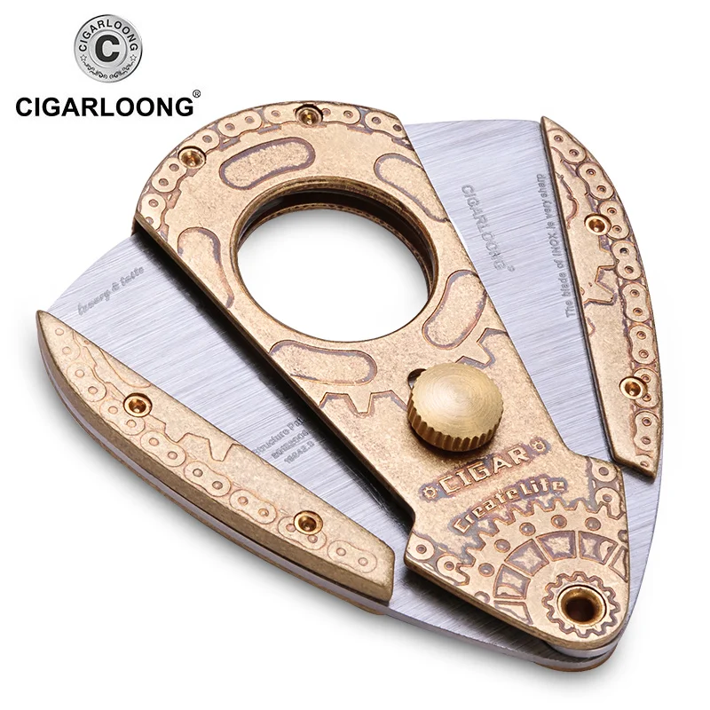 

High quality High-end Antique Copper retro Carving Sharp Cigar Cutter Tool with Gift Box CL-JA