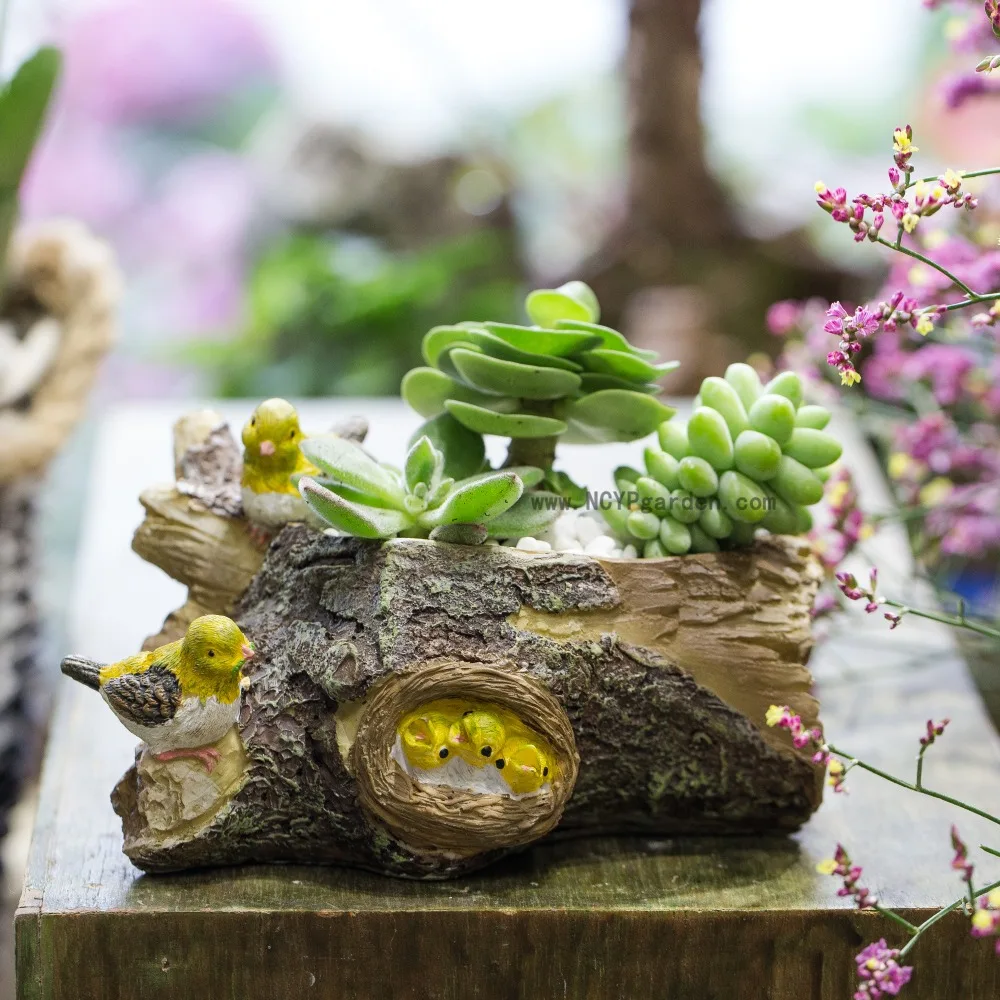 

Bird and Timber Artificial Resin Succulent Plant Pot Pastoral windowsill flower pot
