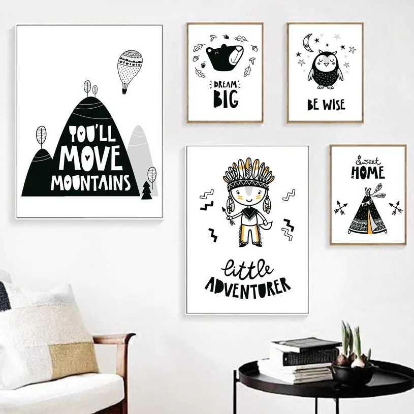Black-White-Bear-Owl-Mountain-Tent-Moon-Nordic-Posters-And-Prints-Wall-Art-Canvas-Painting-Wall