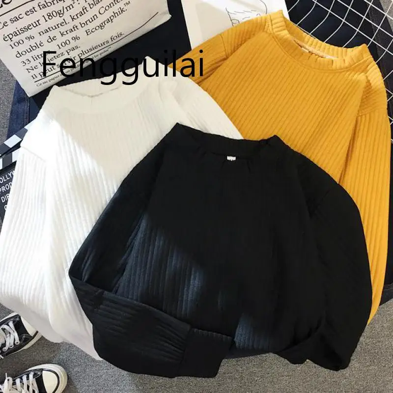 

Sweater Women 2019 Autumn Winter New Solid Color Base Sweater Long Sleeve O Neck Fashion Loose Harajuku Slim Sweater Female Tops
