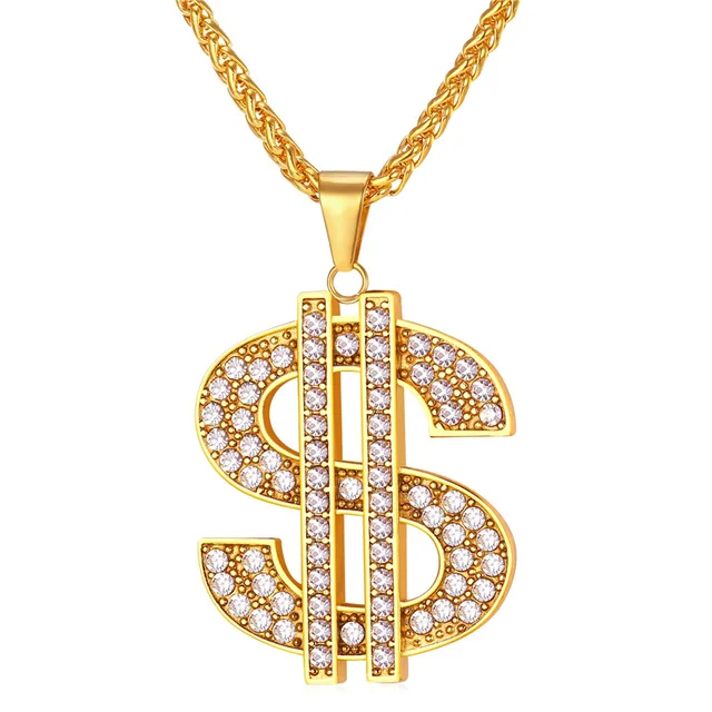 Us Dollar Sign Necklace Gold Silver Iced Out Currency Money Sign