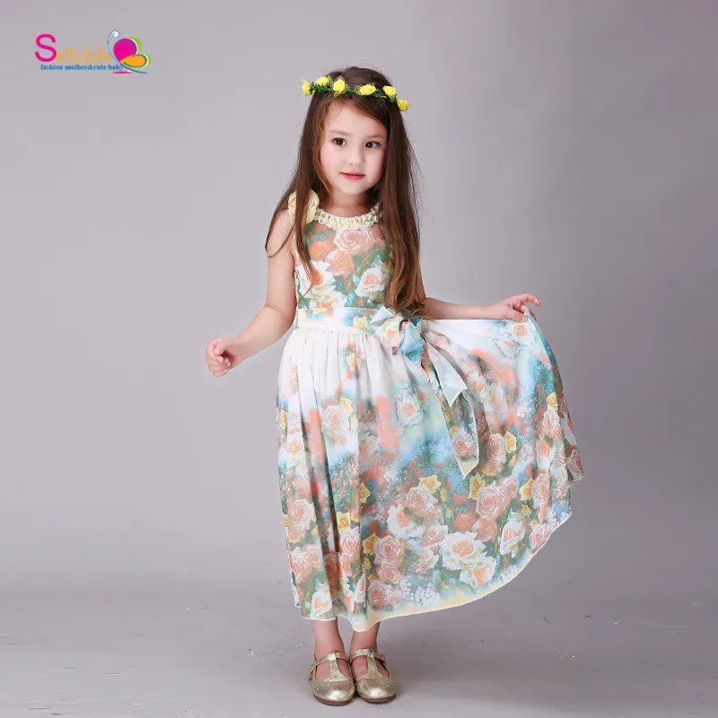 

Retail Summer Bow Pretty 3-13Y Newborn Baby Dress Flower Sleeveless Baby Girl Clothes Cartoon Rosette Neck Baby Girl Dress