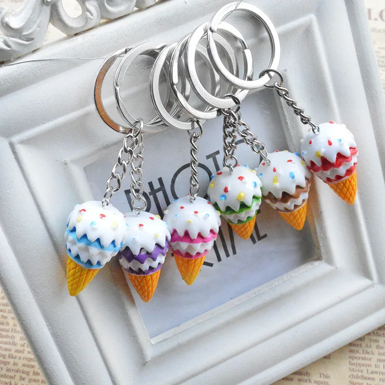 Free Shipping By Fedex 100pcs/lot New Creative Plastic Ice Cream Key Chains Mini Ice Cream