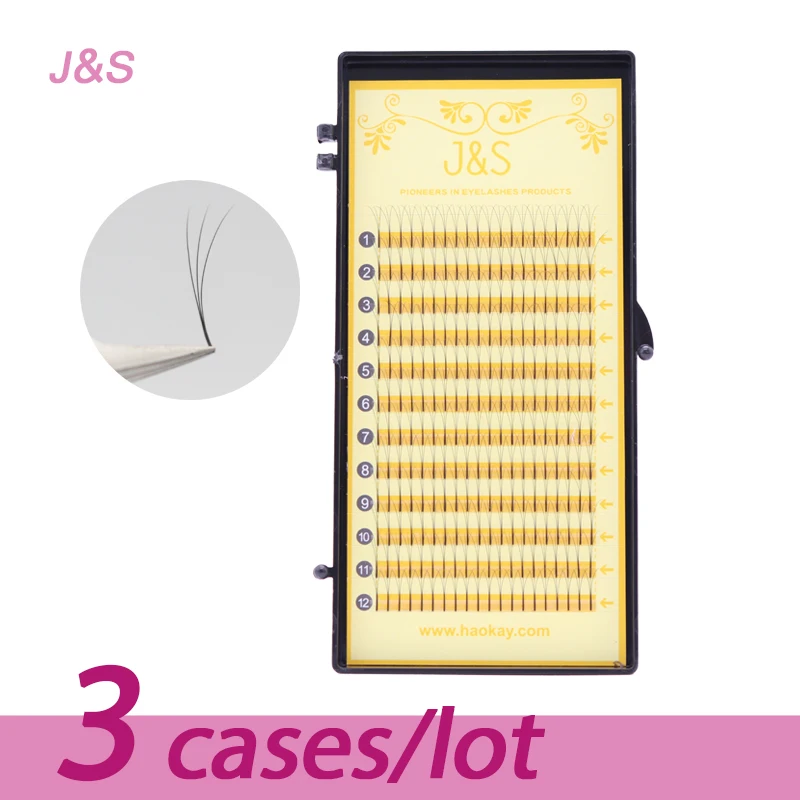 

J&S eyelashes extension 3D pre-made fans faux mink Russian volume fake lashes CD curl 0.07 0.10